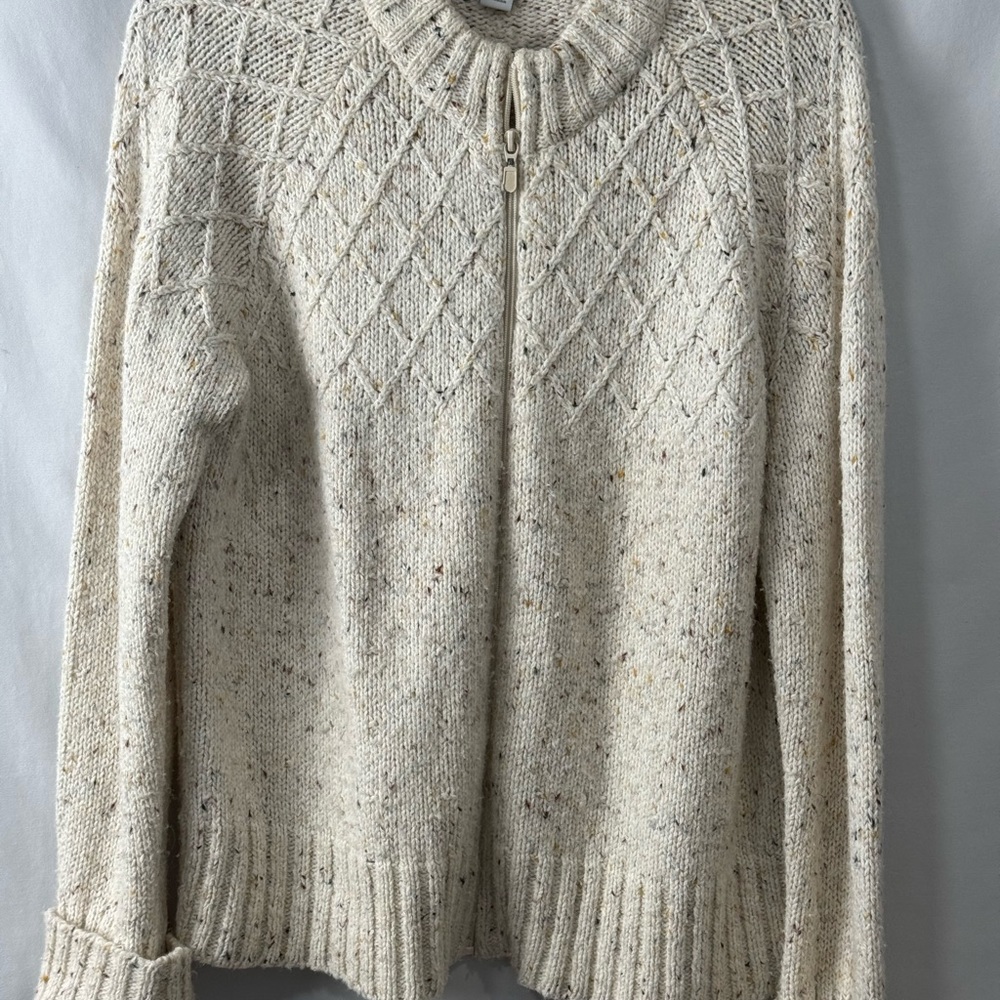 Dressbarn Full Zip Sweater  Blue, Black, White Tweed, Size XL Acrylic/Wool Blend - Picture 3 of 16